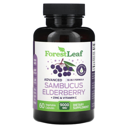 Forest Leaf, Advanced Sambucus Elderberry + Zinc & Vitamin C, 9,000 mg, 60 Vegetable Capsules (4,500 mg per Capsule)