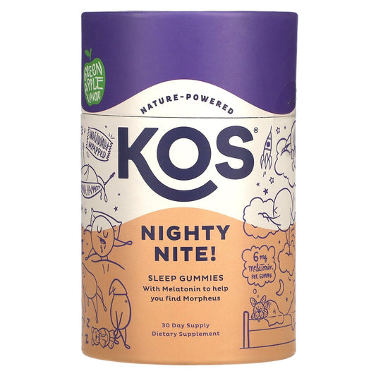 KOS, Nighty Nite, Sleep Gummies, Green Apple, 6mg, 30 Gummies