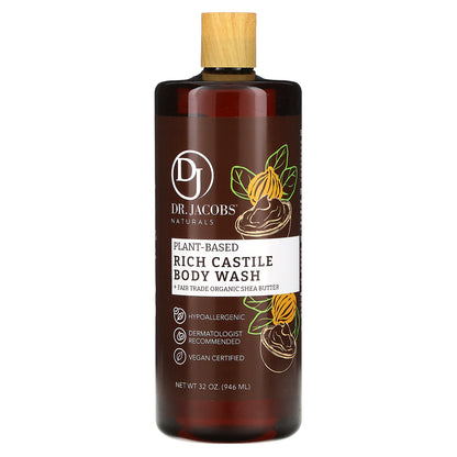 Dr. Jacobs Naturals, Plant-Based Rich Castile Body Wash, Organic Shea Butter, 32 oz (946 ml)