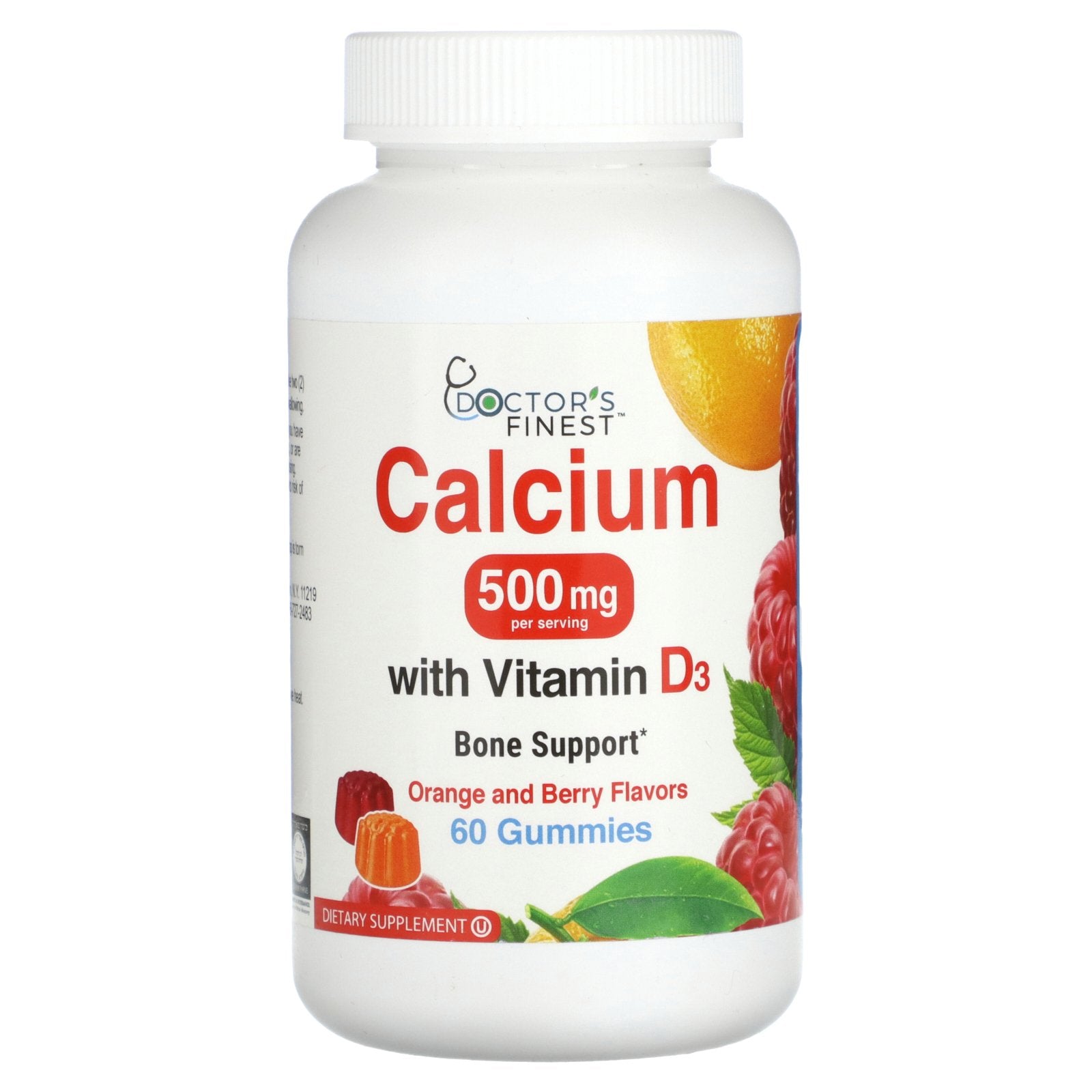 Doctor's Finest, Calcium with Vitamin D3, Orange and Berry, 500 mg , 60 Gummies