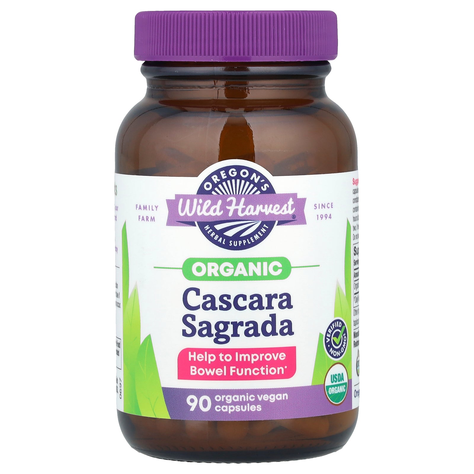 Oregon's Wild Harvest, Organic Cascara Sagrada , 90 Organic Vegan Capsules