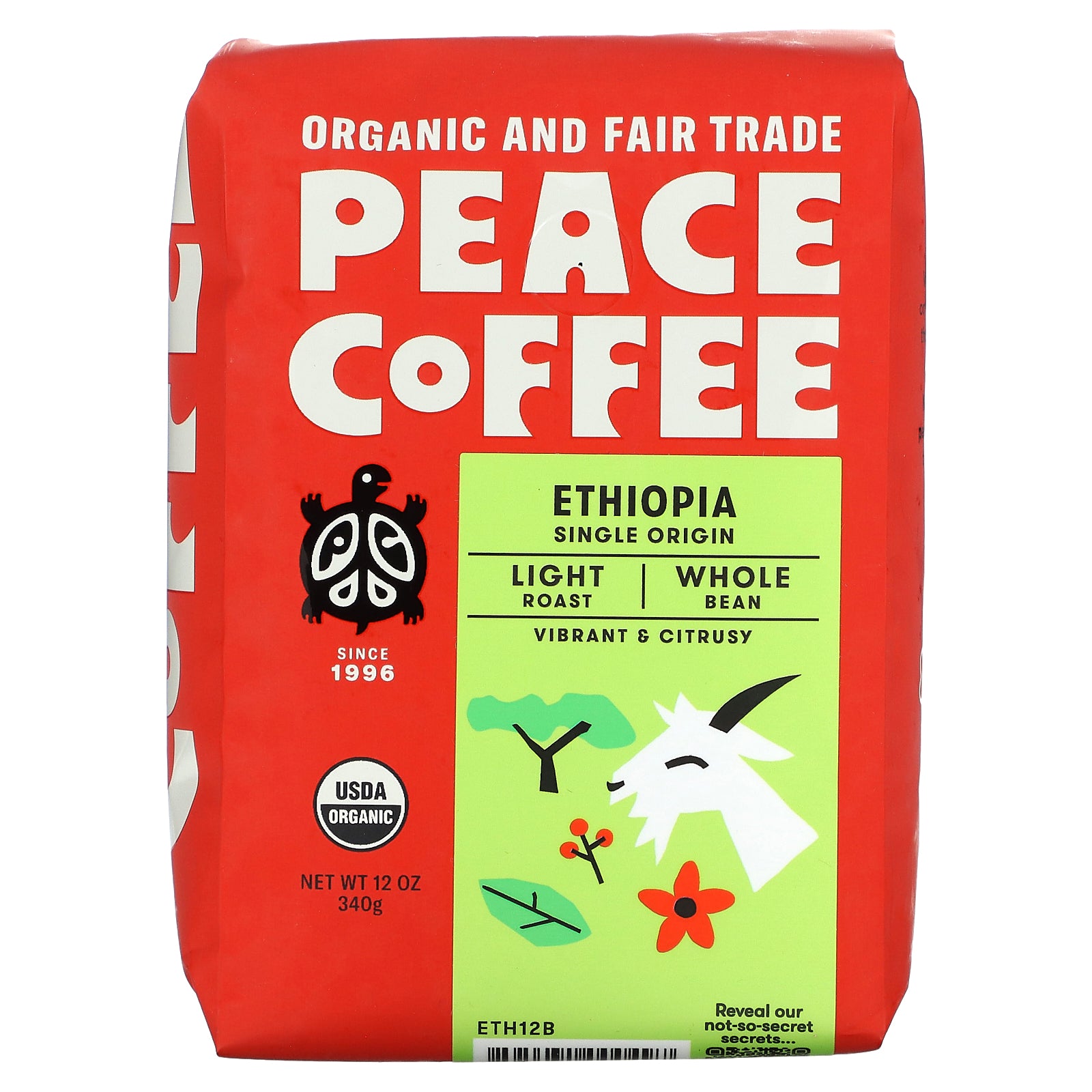 Peace Coffee, Organic Ethiopia, Light Roast, Whole Bean, 12 oz (340 g)