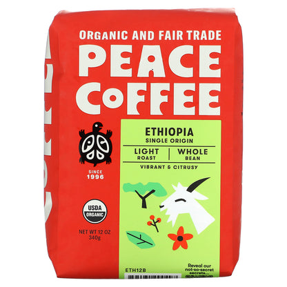 Peace Coffee, Organic Ethiopia, Light Roast, Whole Bean, 12 oz (340 g)