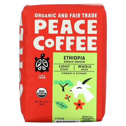 Peace Coffee, Organic Ethiopia, Light Roast, Whole Bean, 12 oz (340 g)