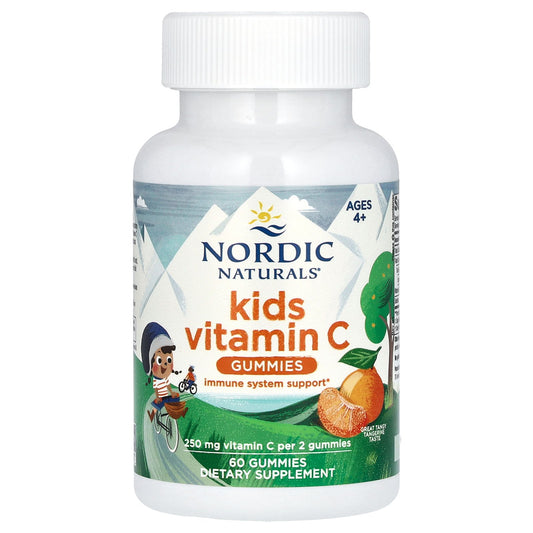 Nordic Naturals, Kids Vitamin C Gummies, Ages 4+, Tangy Tangerine, 60 Gummies (125 mg per Gummy)