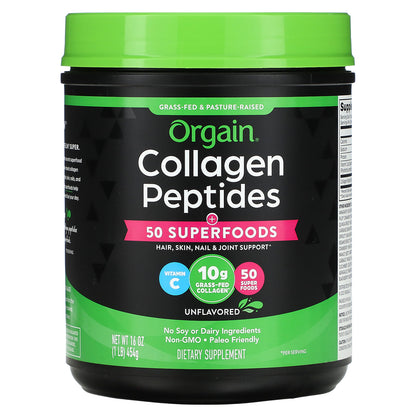 Orgain, Collagen Peptides, Plus 50 Superfoods, Unflavored, 1 lb (454 g)
