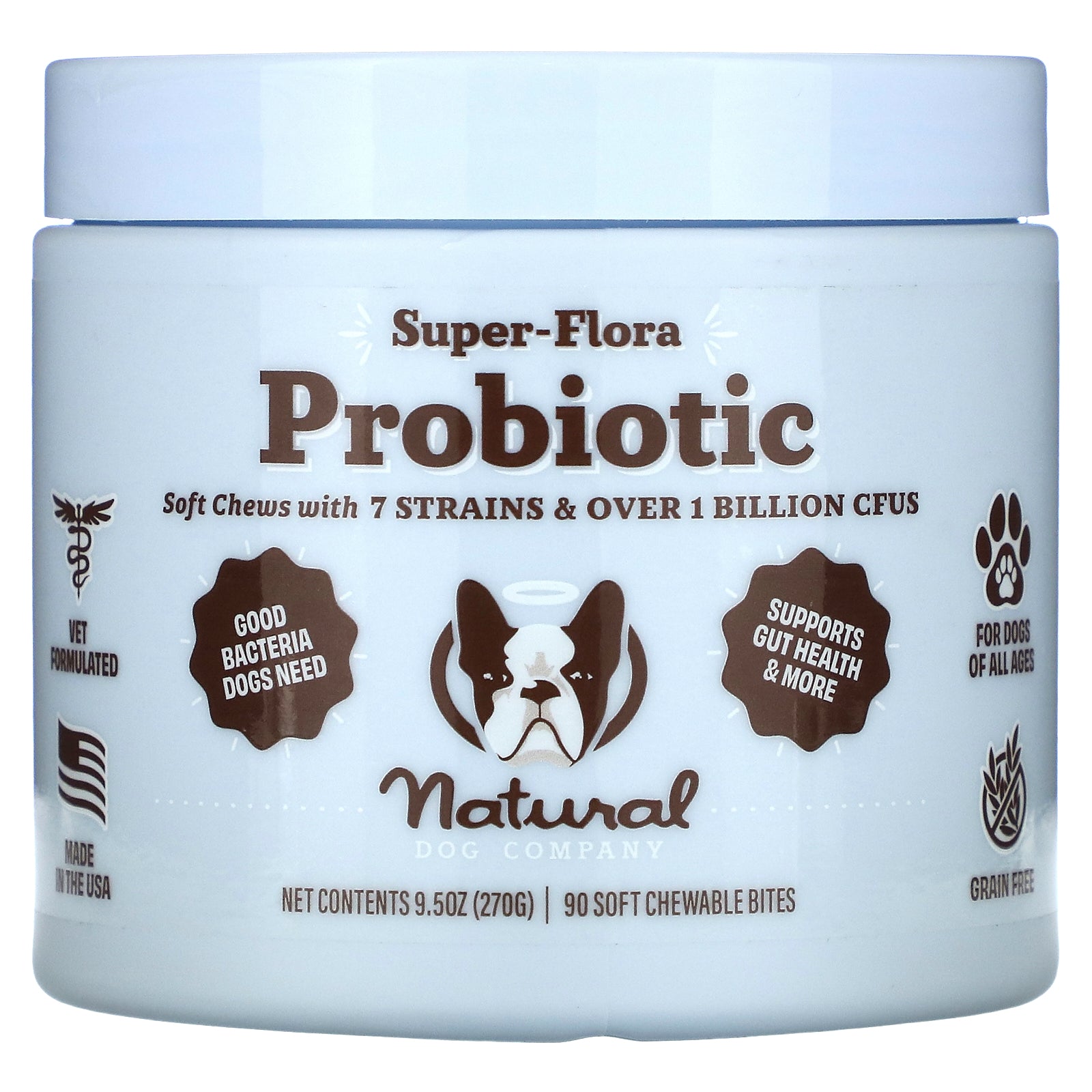 Natural Dog Company, Super-Flora Probiotic, 90 Soft Chewable Bites, 9.5 oz (270 g)