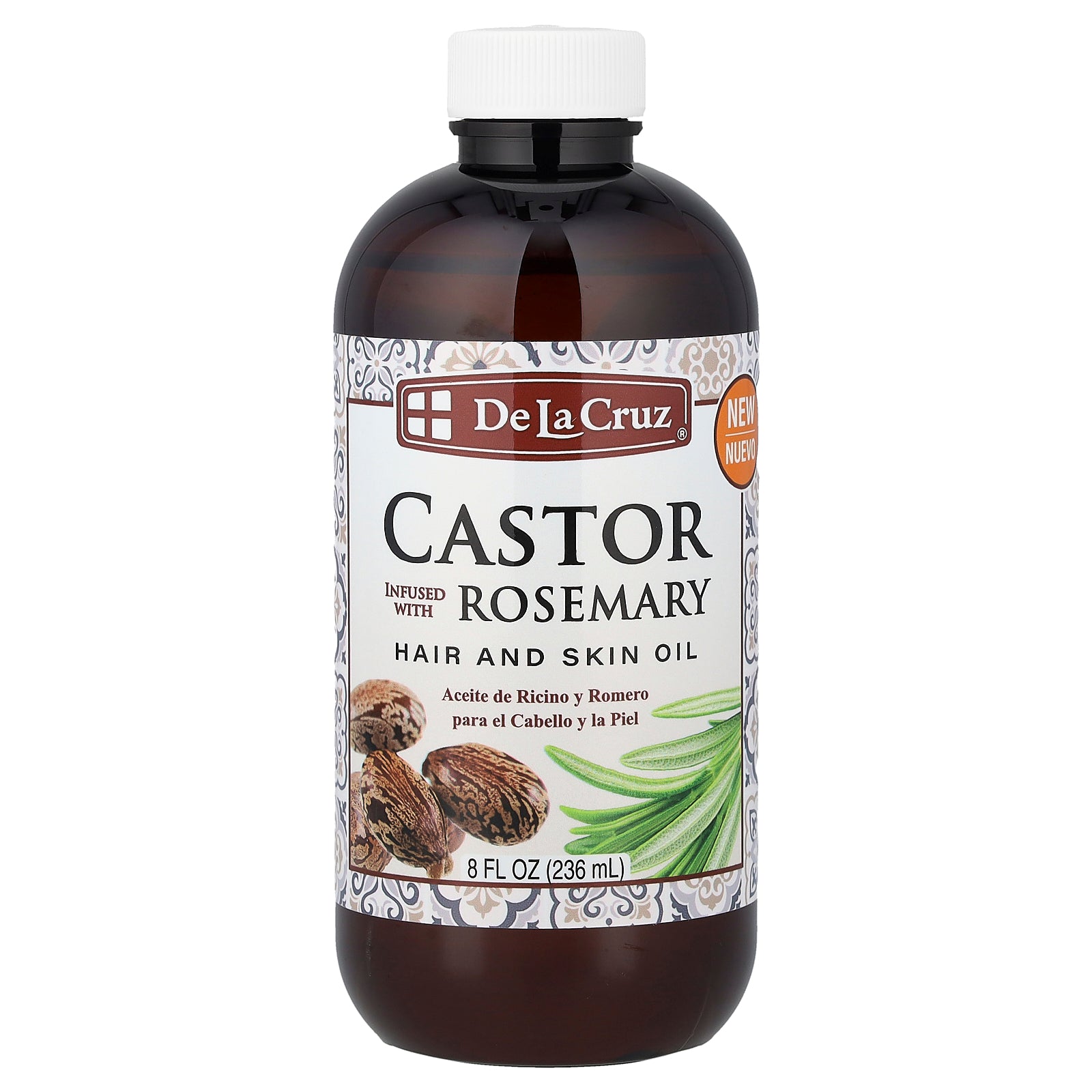 De La Cruz, Hair and Skin Oil, Castor Infused with Rosemary, 8 fl oz (236 ml)
