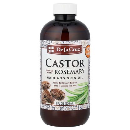 De La Cruz, Hair and Skin Oil, Castor Infused with Rosemary, 8 fl oz (236 ml)