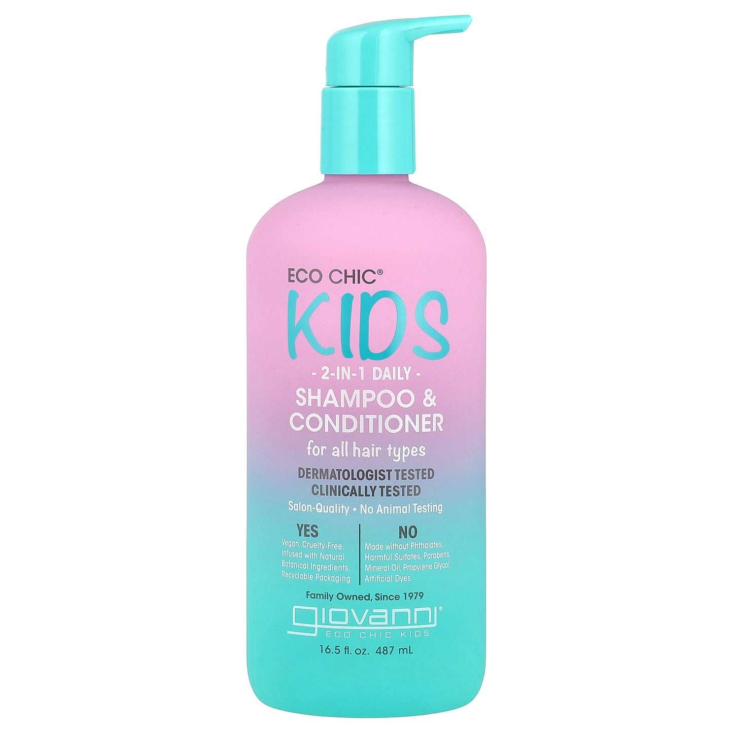 Giovanni, Eco Chic® Kids, 2-In-1 Daily Shampoo & Conditioner, For All Hair Types, 16.5 fl oz (487 ml)