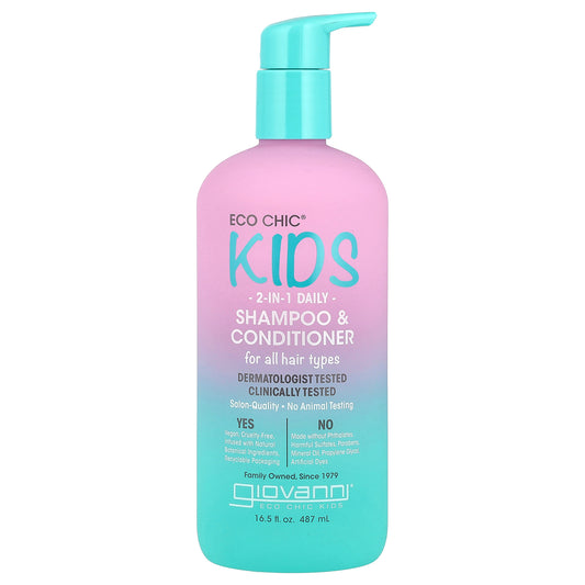 Giovanni, Eco Chic® Kids, 2-In-1 Daily Shampoo & Conditioner, For All Hair Types, 16.5 fl oz (487 ml)