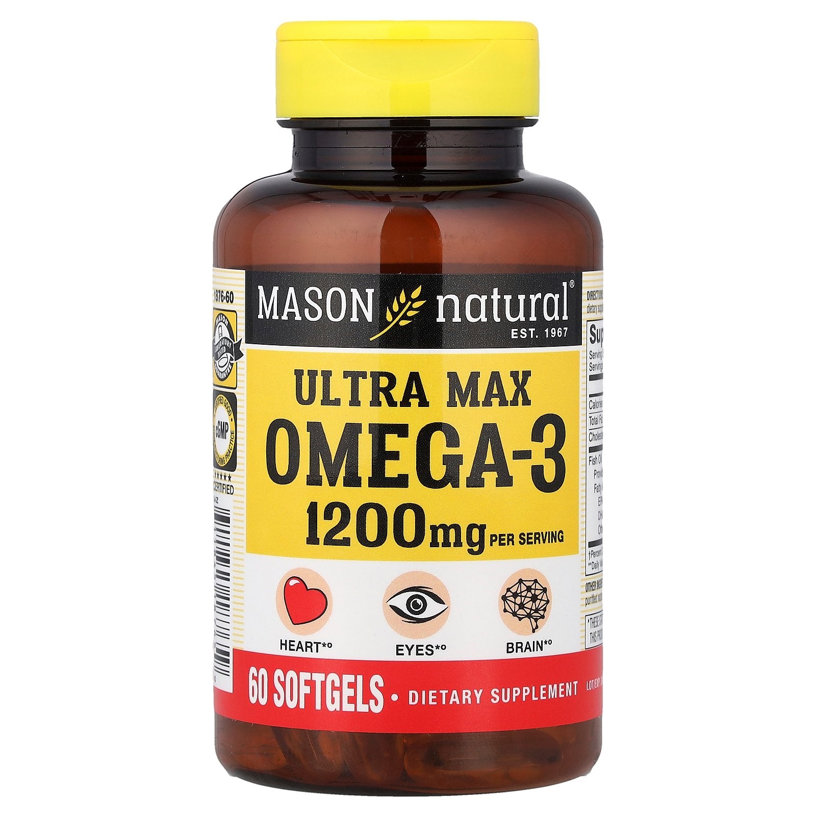Mason Natural, Ultra Max Omega-3, 60 Softgels (600 mg per Softgel)