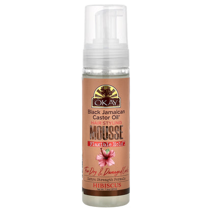 Okay Pure Naturals, Black Jamaican Castor Oil®, Hair Styling Mousse, Flexible Hold, For Dry & Damaged Curls, Hibiscus, 7.5 oz (221 ml)