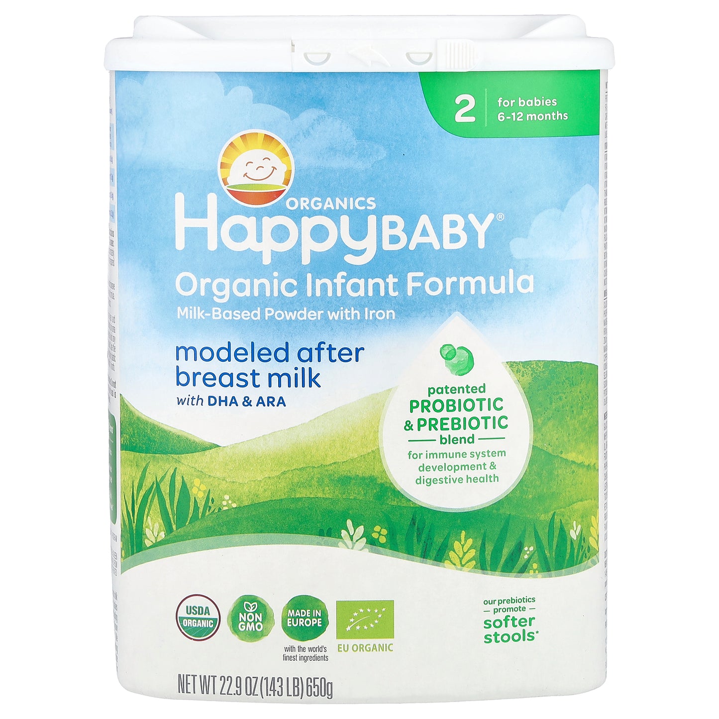 Happy Family Organics, Organic Infant Formula, Milk-Based Powder with Iron, 6-12 Months, 22.9 oz (650 g)