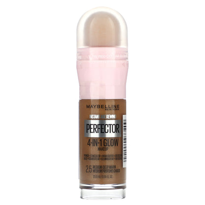 Maybelline, Instant Age Rewind, Perfector 4-in-1 Glow Makeup, 2.5 Medium-Deep Warm, 0.68 fl oz (20 ml)