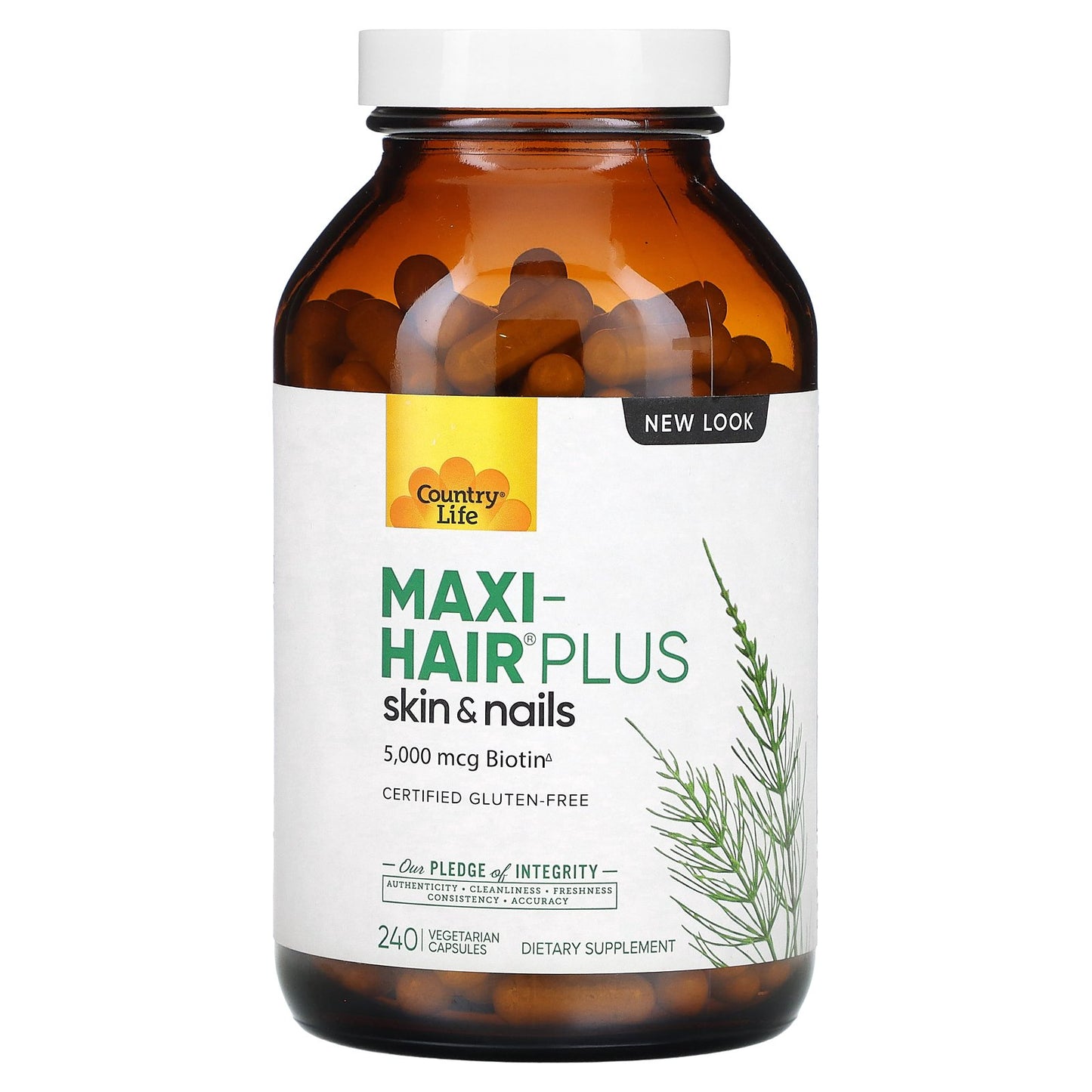 Country Life, Maxi-Hair Plus, 5,000 mcg, 240 Vegetarian Capsules (1,250 mcg per Capsule)