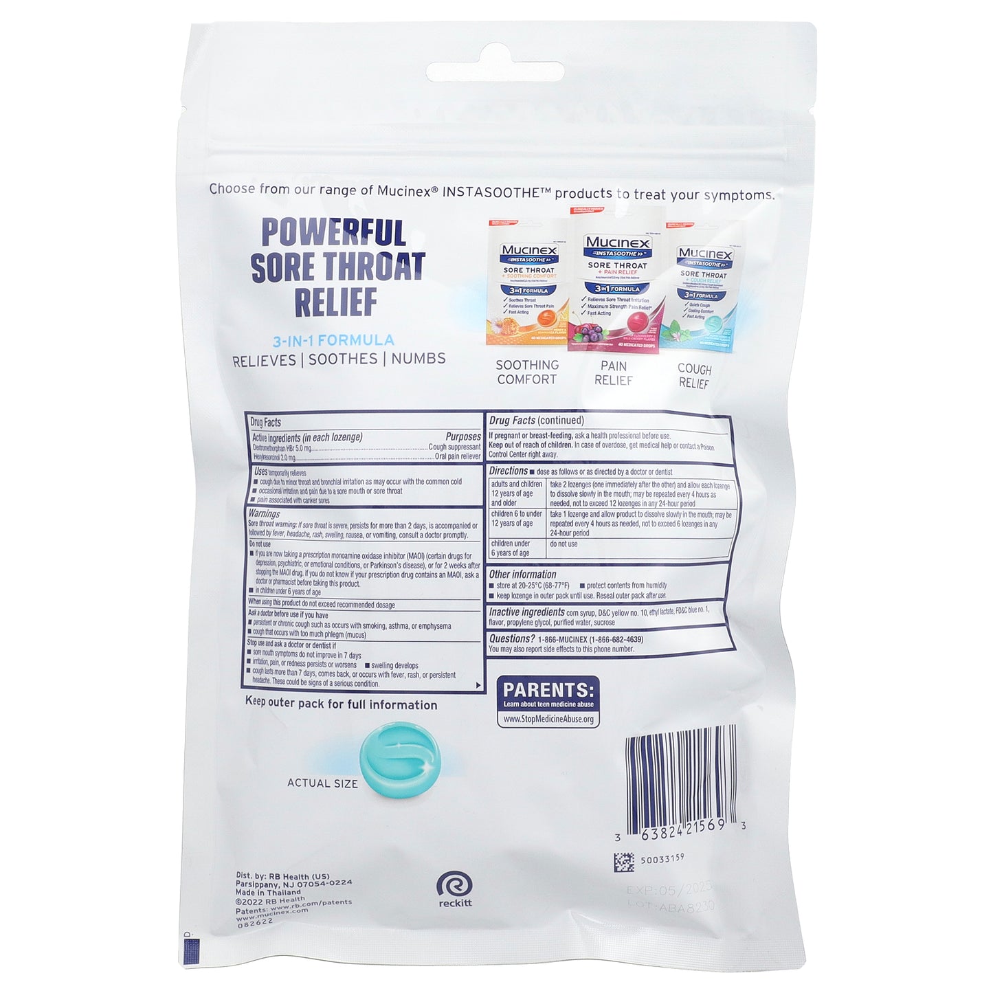 Mucinex, InstaSoothe™, Sore Throat + Cough Relief, Alpine Herbs & Fresh Mint, 40 Medicated Drops