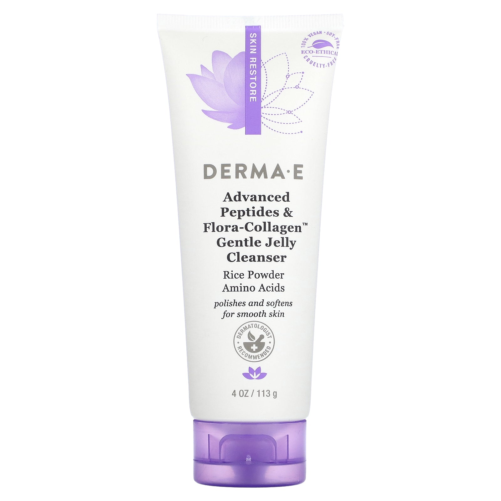 DERMA E, Advanced Peptides & Flora-Collagen Gentle Jelly Cleanser, 4  oz  (113 g)