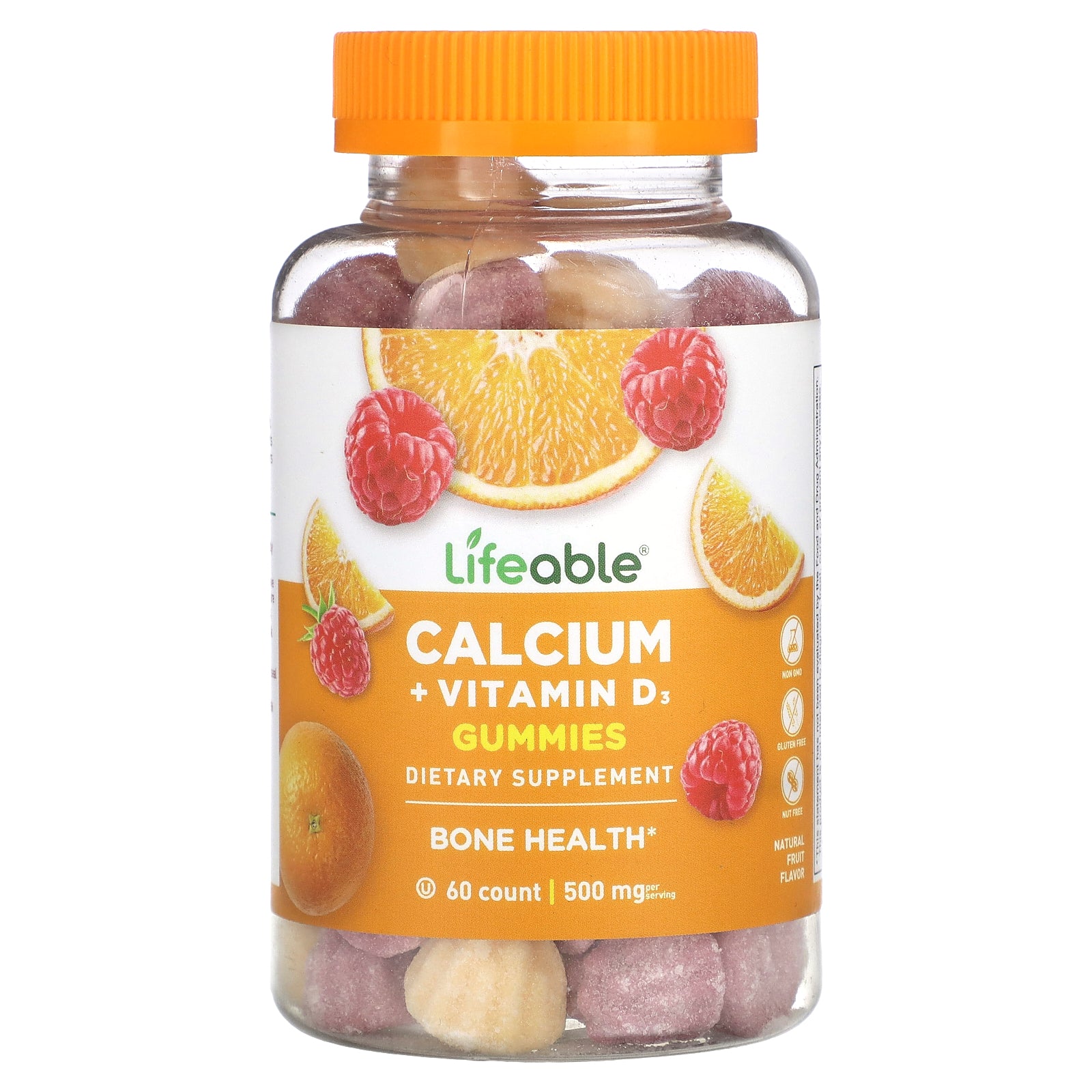 Lifeable, Calcium + Vitamin D3 Gummies, Natural Fruit, 60 Gummies