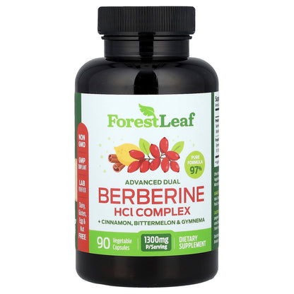 Forest Leaf, Advanced Dual Berberine HCl Complex + Cinnamon, Bittermelon & Gymnema, 90 Vegetable Capsules