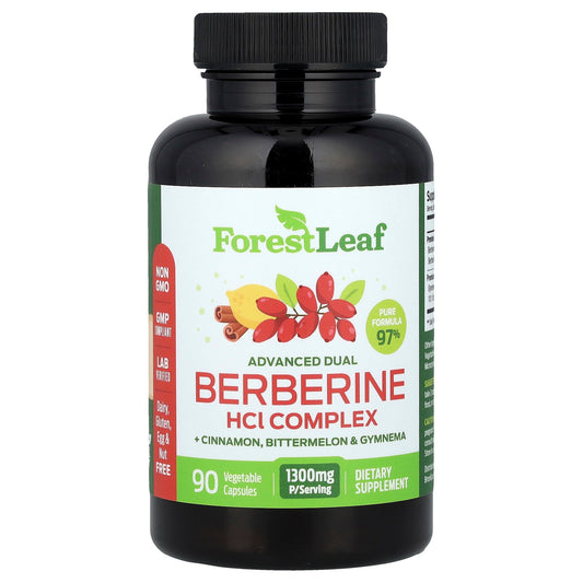 Forest Leaf, Advanced Dual Berberine HCl Complex + Cinnamon, Bittermelon & Gymnema, 90 Vegetable Capsules