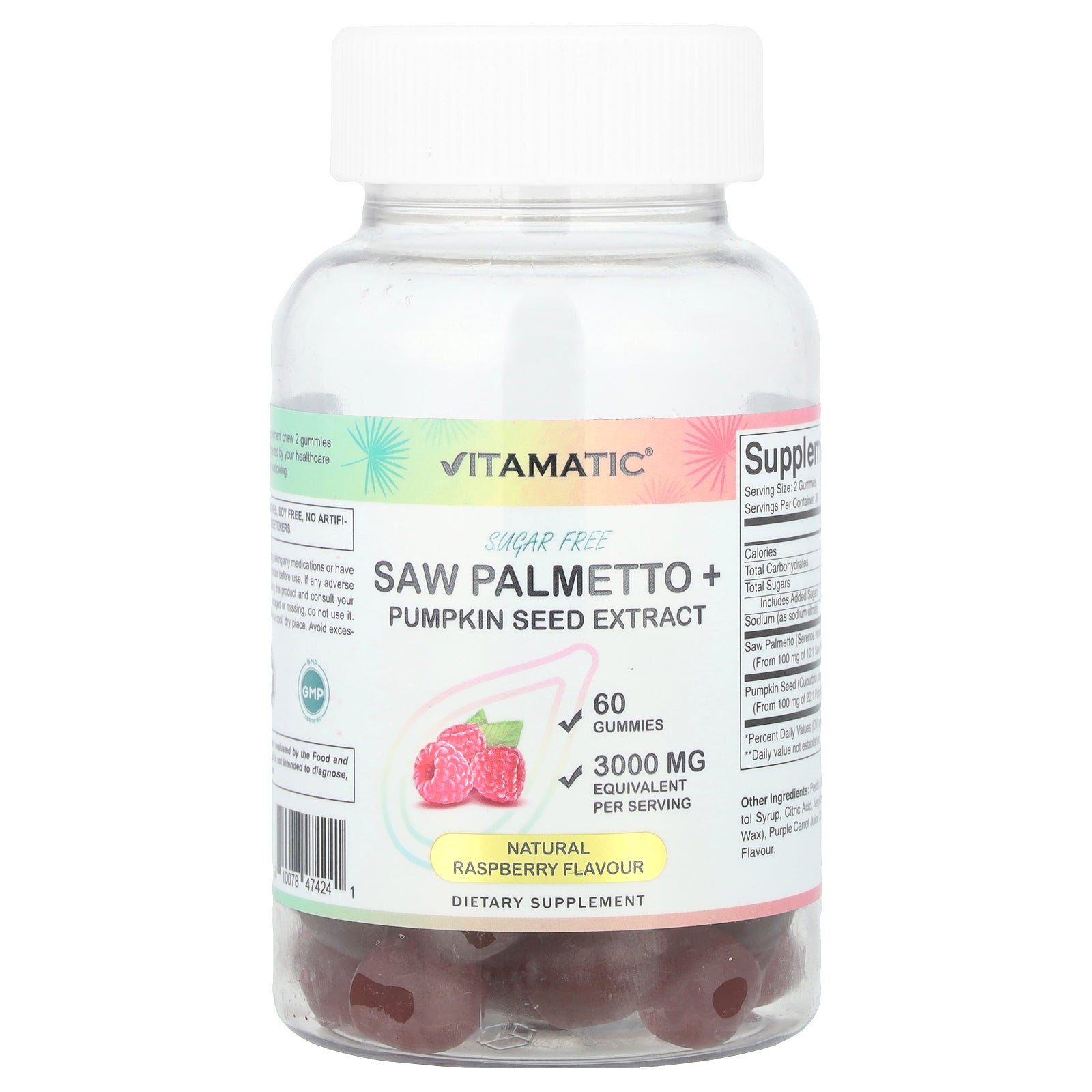 Vitamatic, Saw Palmetto + Pumpkin Seed Extract, Natural Raspberry, 60 Gummies