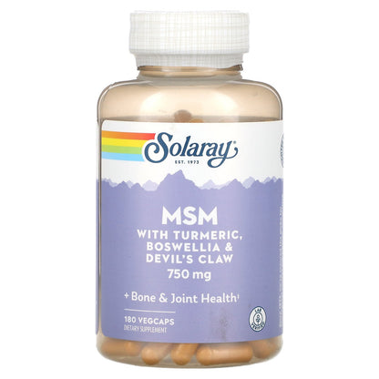 Solaray, MSM with Turmeric, Boswellia & Devil's Claw, 750 mg, 180 VegCaps