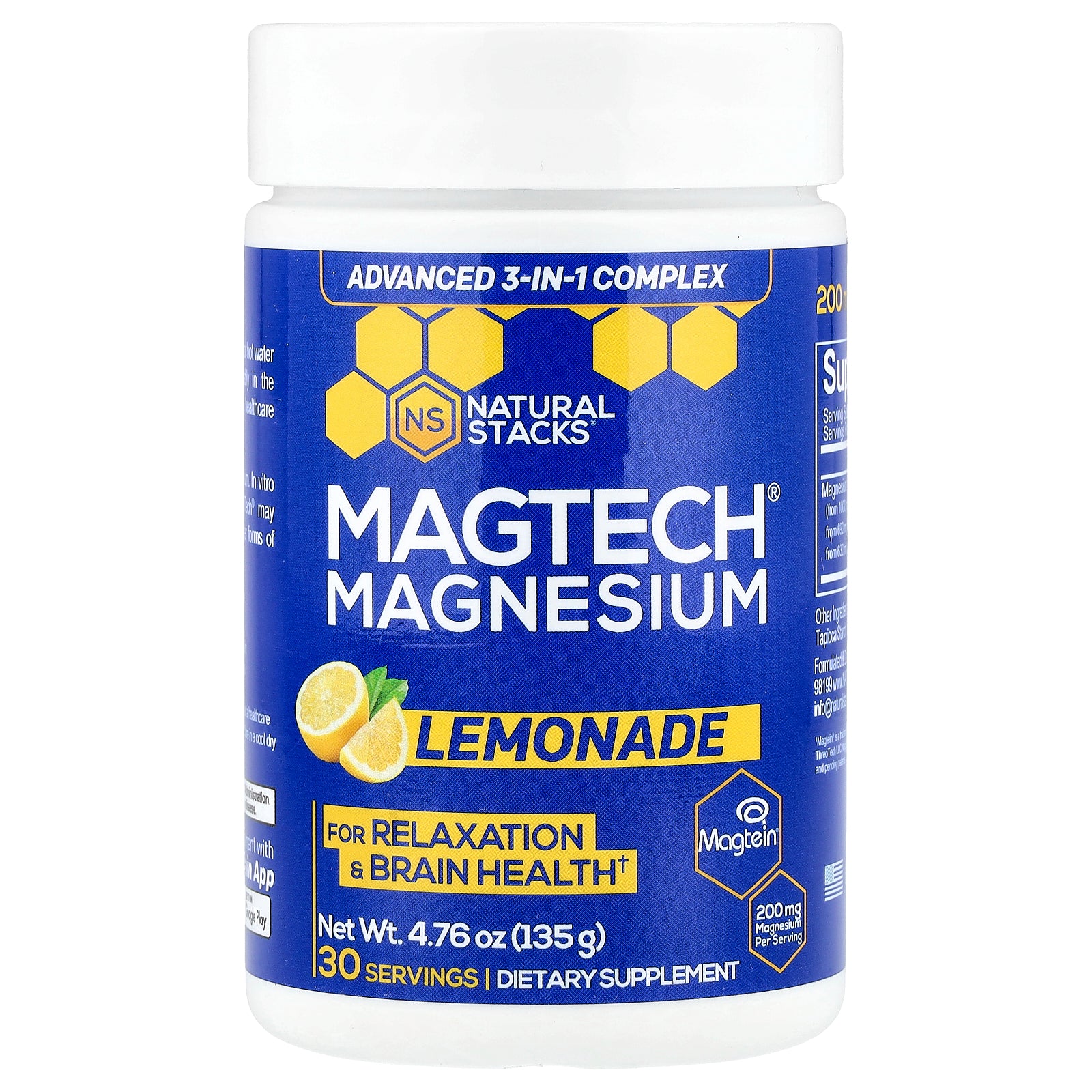 Natural Stacks, MagTech® Magnesium, Lemonade, 4.76 oz (135 g)