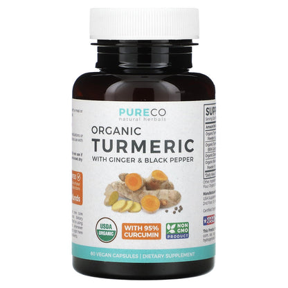 Pure Co., Organic Turmeric With Ginger & Black Pepper, 60 Vegan Capsules