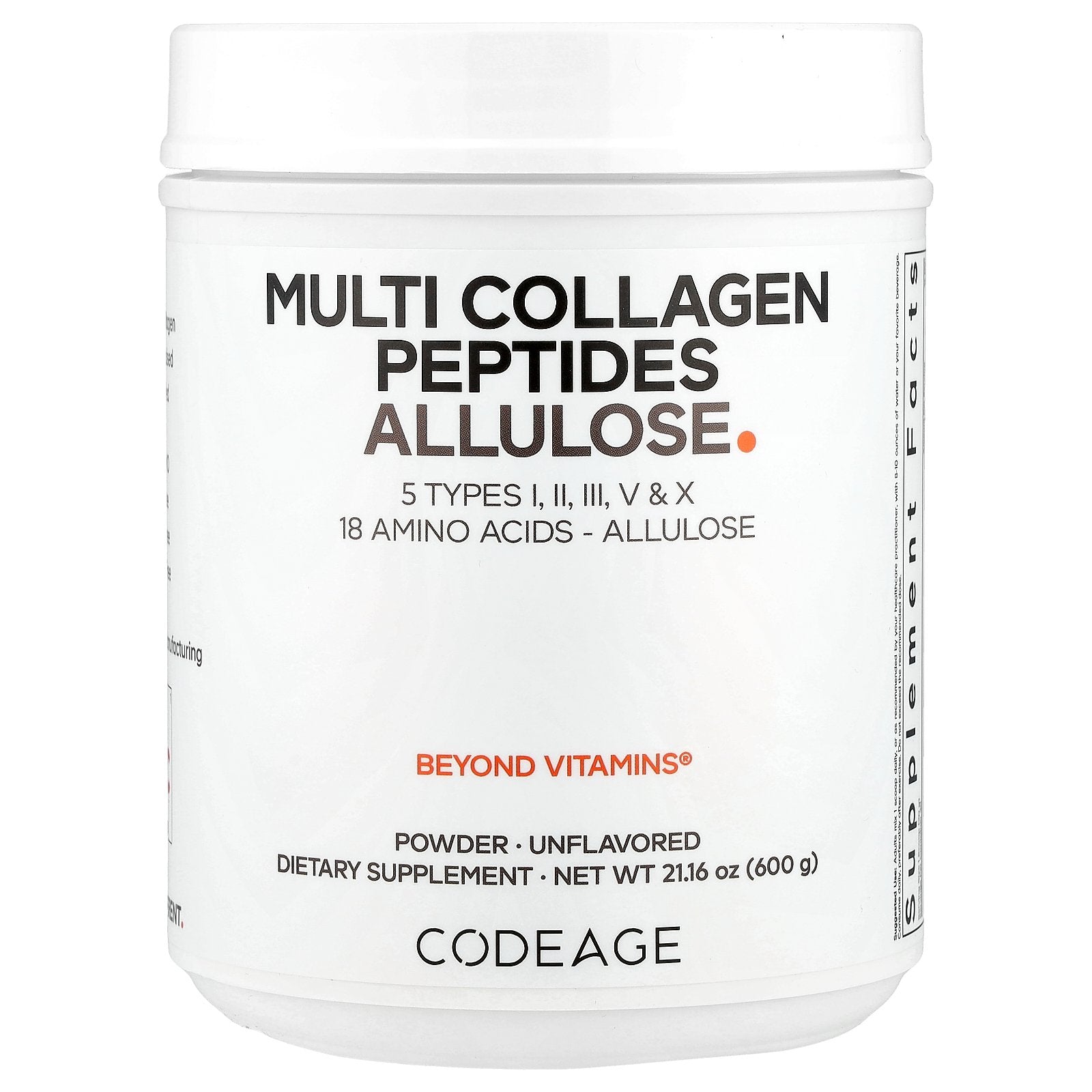 Codeage, Multi Collagen Peptides Allulose, Unflavored, 21.16 oz (600 g)
