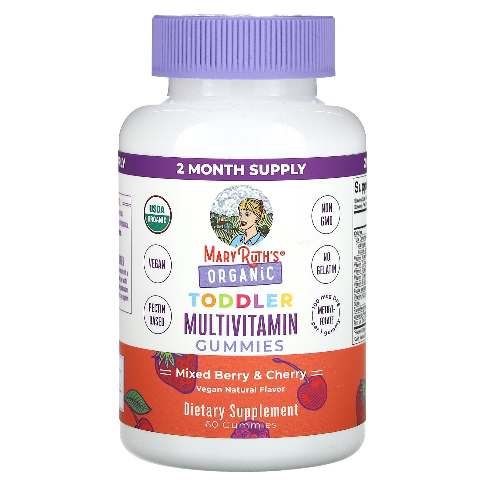 MaryRuth's, Organic Toddler Multivitamin Gummies, Mixed Berry & Cherry, 100 mcg DFE, 60 Gummies