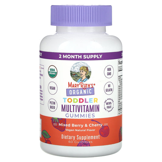 MaryRuth's, Organic Toddler Multivitamin Gummies, Mixed Berry & Cherry, 100 mcg DFE, 60 Gummies