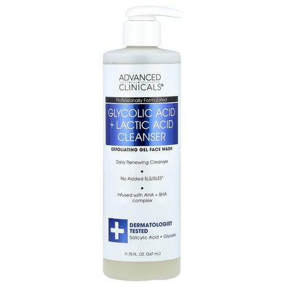 Advanced Clinicals, Glycolic Acid + Lactic Acid Cleanser, 11.75 fl oz (347 ml)