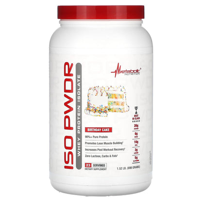 Metabolic Nutrition, ISOpwdr, Whey Protein Isolate, Birthday Cake, 1.52 lbs (690 g)