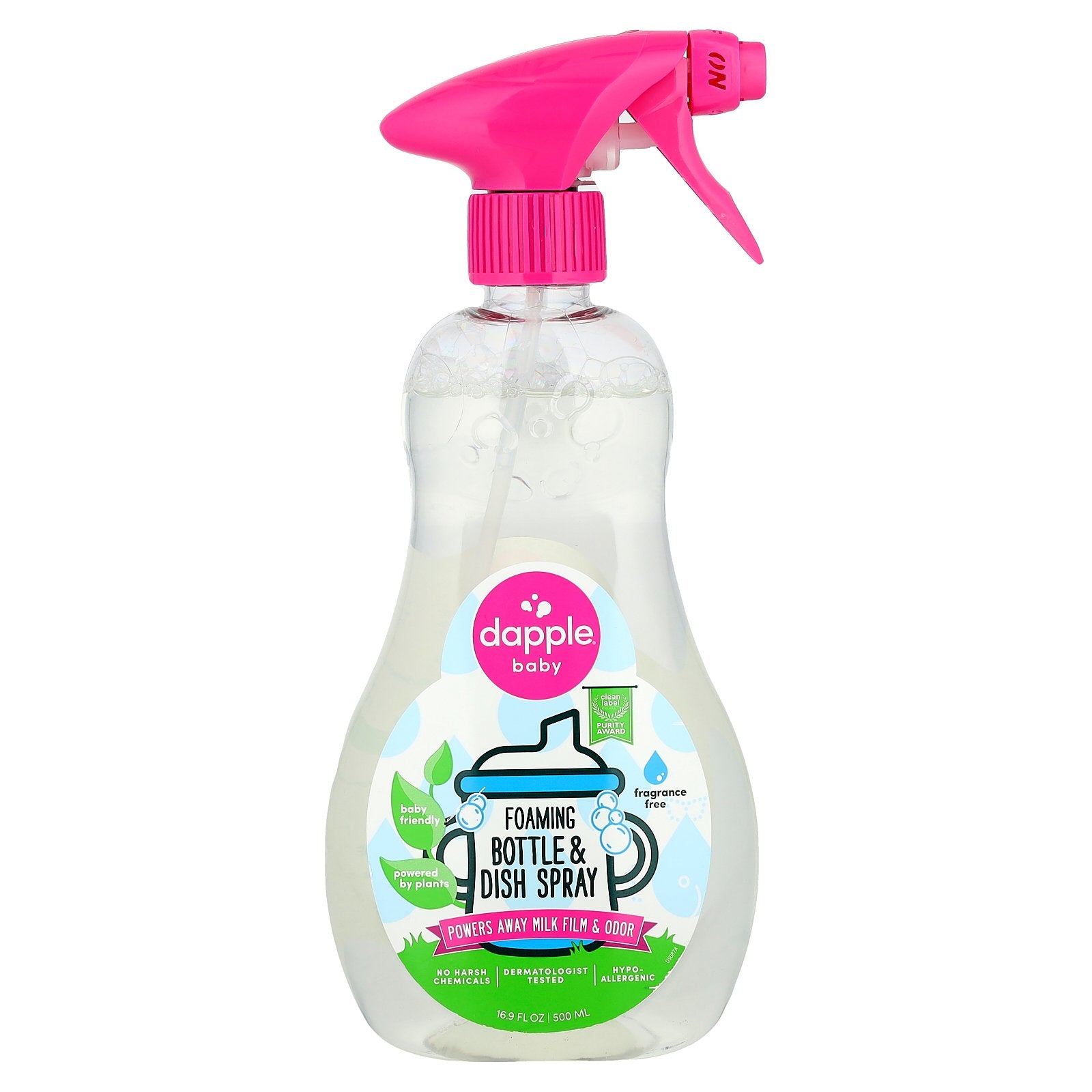 Dapple Baby, Foaming Bottle & Dish Spray, Fragrance Free, 16.9 fl oz (500 ml)
