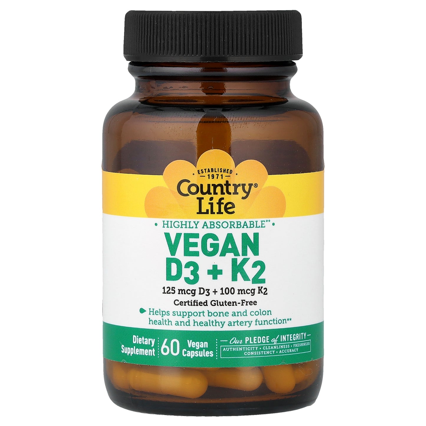 Country Life, Vegan D3 + K2, 60 Vegan Capsules