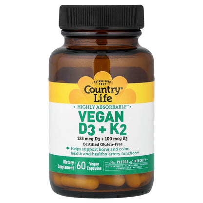 Country Life, Vegan D3 + K2, 60 Vegan Capsules