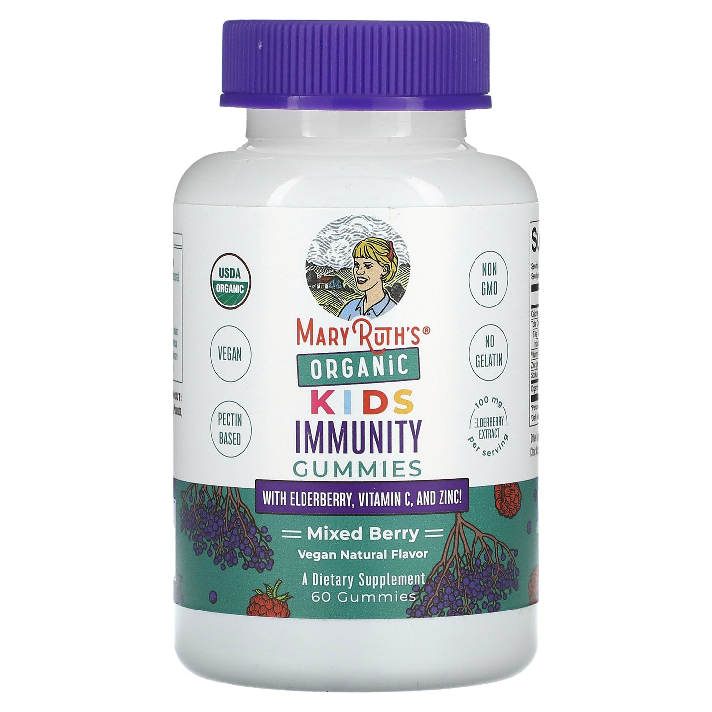MaryRuth's, Organic Kids Immunity Gummies with Elderberry, Vitamin C, and Zinc, Mixed Berry, 60 Gummies