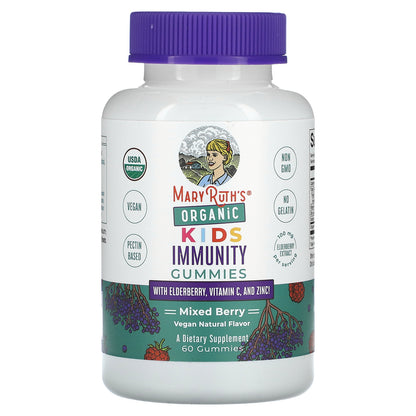 MaryRuth's, Organic Kids Immunity Gummies with Elderberry, Vitamin C, and Zinc, Mixed Berry, 60 Gummies