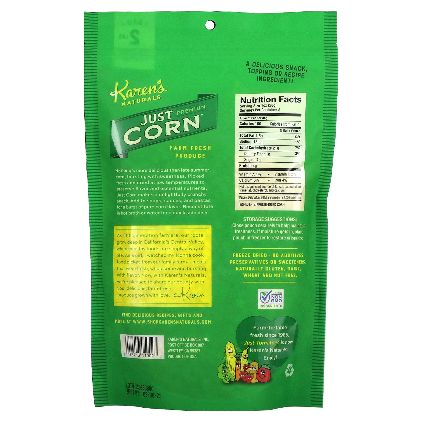 Karen's Naturals, Premium Freeze-Dried Veggies, Just Corn, 8 oz (224 g)