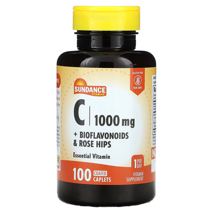 Sundance Vitamins, C + Bioflavonoids & Rose Hips, 100 Coated Caplets