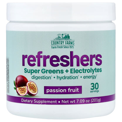 Country Farms, Refreshers, Super Greens + Electrolytes, Passion Fruit, 7.09 oz (201 g)