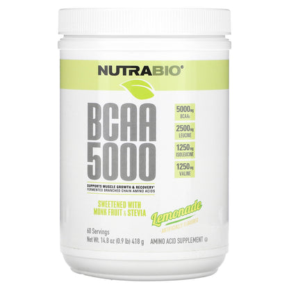 NutraBio, BCAA 5000, Lemonade, 0.9 lb 14.8 oz (418 g)