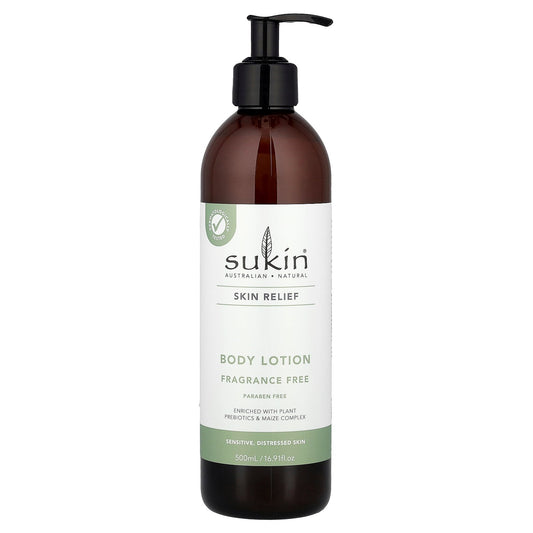 Sukin, Skin Relief, Body Lotion, Sensitive, Distressed Skin, Fragrance Free, 16.91 fl oz (500 ml)
