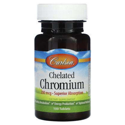 Carlson, Chelated Chromium, 200 mcg, 100 Tablets