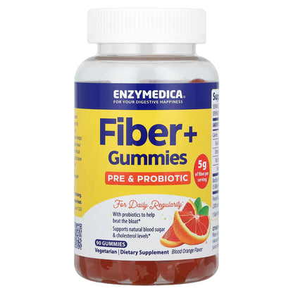 Enzymedica, Fiber+ Gummies, Pre & Probiotic, Blood Orange, 50 mg, 90 Gummies (16.6 mg per Gummy)