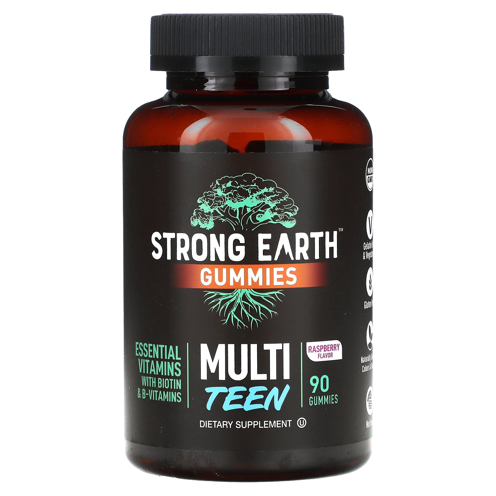 YumVs, Strong Earth Gummies, Multi Teen, Raspberry, 90 Gummies