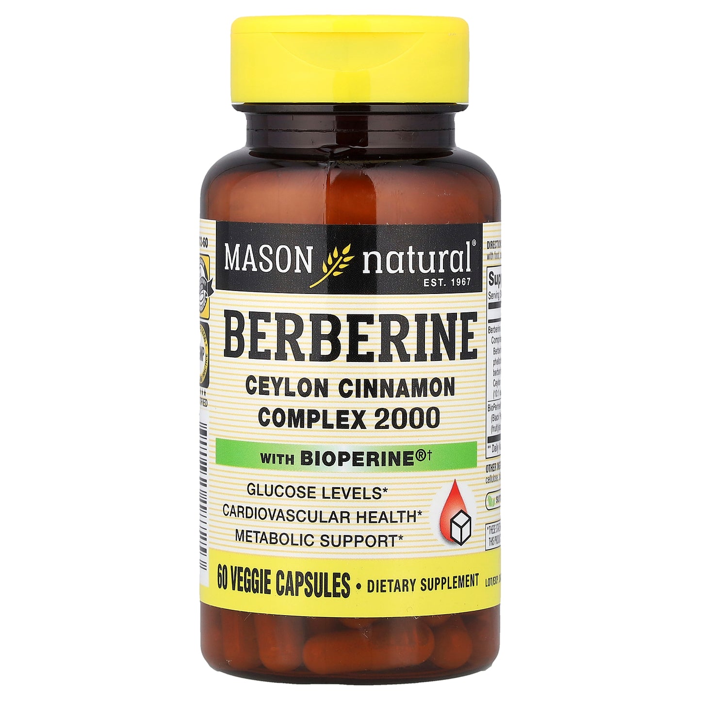 Mason Natural, Berberine with BioPerine®, 60 Veggie Capsules