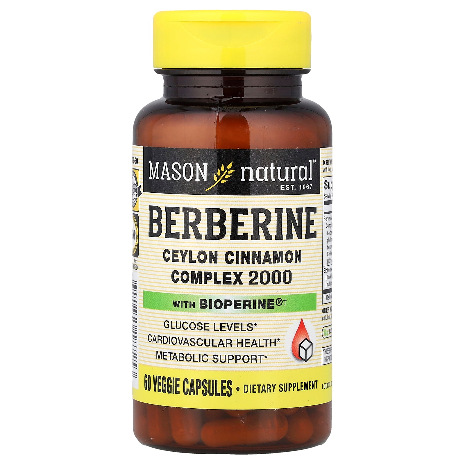 Mason Natural, Berberine with BioPerine®, 60 Veggie Capsules