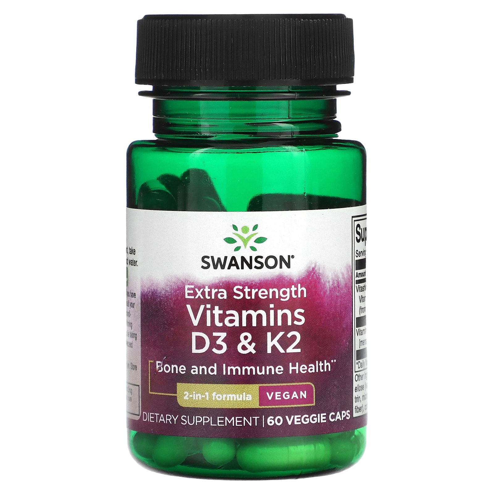 Swanson, Vitamins D3 & K2, Extra Strength, 60 Veggie Caps